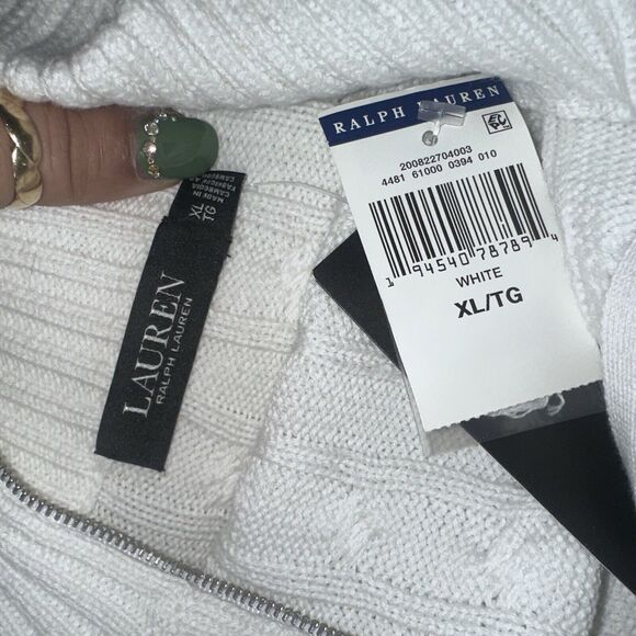 NWT Lauren Ralph Lauren Women's Cable Knit XL Cardigan Sweater Silver Edition - Picture 10 of 10